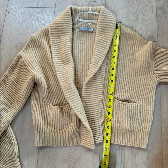 Vince Women's Tan Ribbed Knitted Cashmere/Wool Blend Cardigan Sweater - Picture 2 of 7